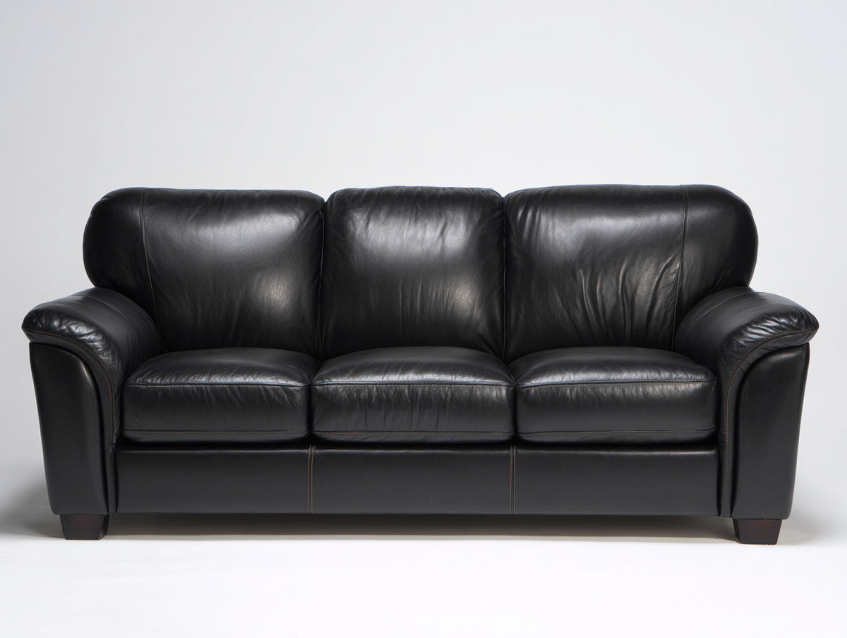 3 Sitzer Sofas in Lederoptik 225 x 96 x 92 cm - Schwarz - Klassisches Komfortdesign mit Holzfüßen für Wohnzimmer und Gästezimmer