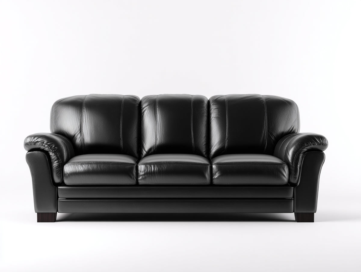 3 Sitzer Sofas mit Bezug in Lederoptik 215x95x90 cm - Schwarz - Klassisches Design mit gepolsterten Armlehnen