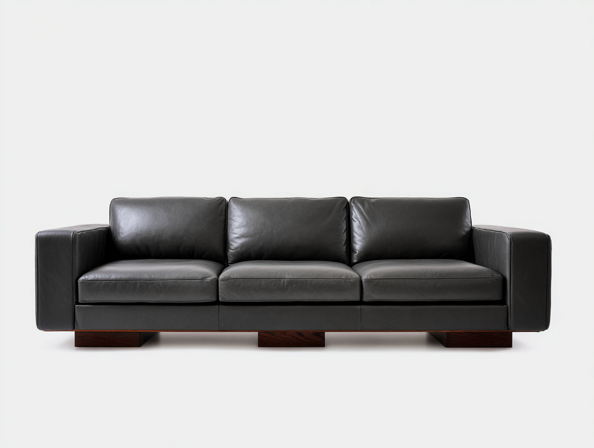 3 Sitzer Sofas in Lederoptik 235 x 95 x 86 cm - Schwarz und Dunkelbraun - Modernes geradliniges Design mit Holzfüßen für Wohnzimmer und Gästezimmer