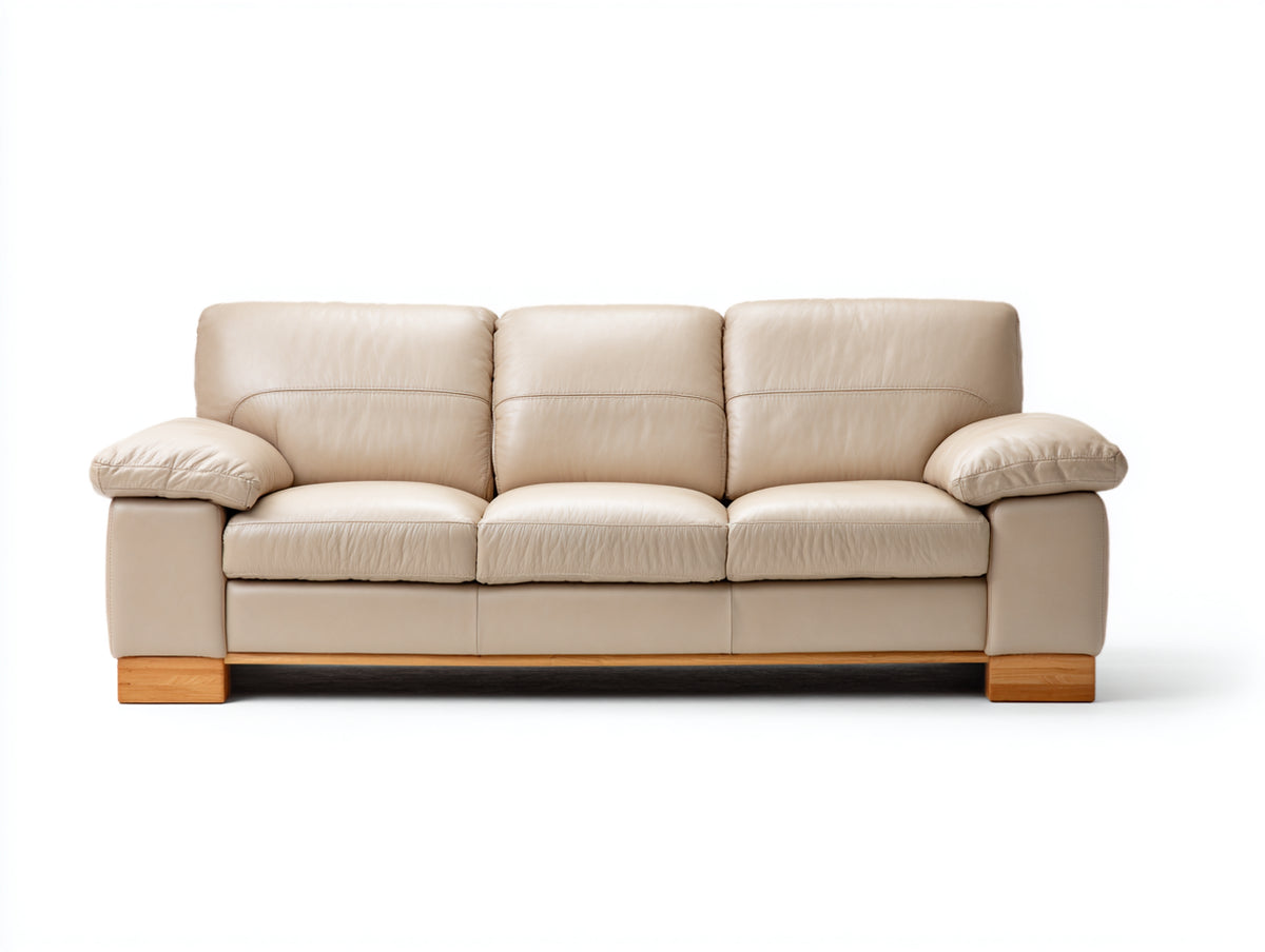 3 Sitzer Sofas mit Bezug in Lederoptik 220x95x90 cm - Cremeweiß Naturbraun - Gepolstert mit breiten Armlehnen