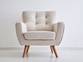 Sessel mit Strukturstoffbezug 84 x 80 x 88 cm - Cremeweiß-Naturbraun - Retrodesign mit Knopfheftung und Holzbeinen