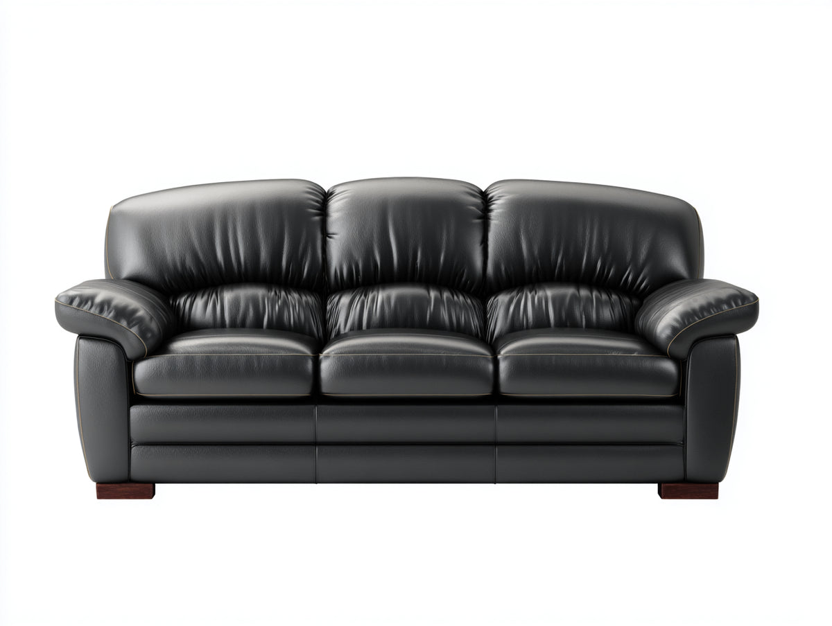 3 Sitzer Sofas mit Lederbezug 220 x 95 x 90 cm - Schwarz - Gepolstert mit breiten Armlehnen im klassischen Design