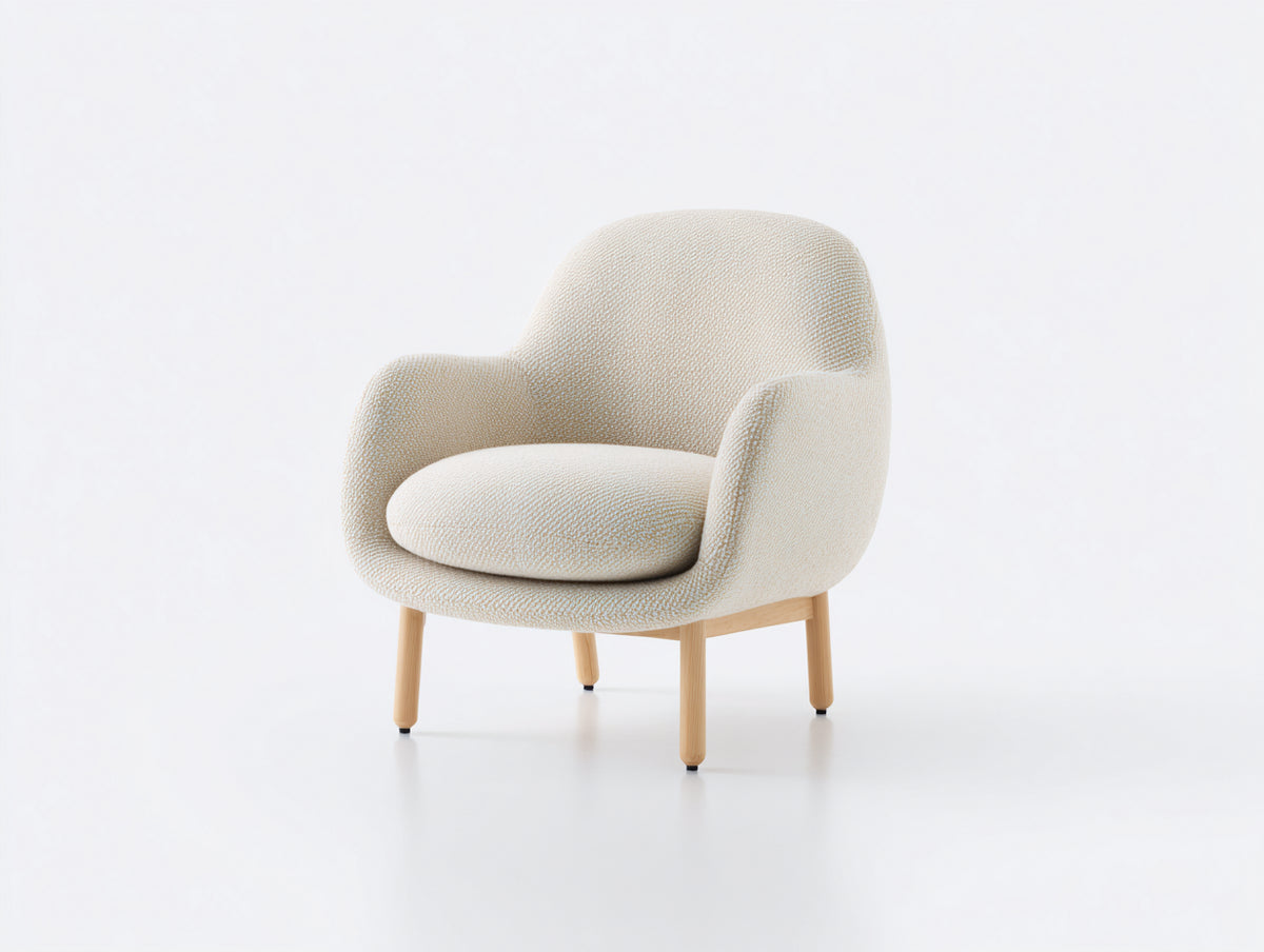 Sessel mit Bouclébezug 82 x 80 x 86 cm - Beige-Naturfarben - Gepolstert mit gerundeter Rückenlehne und Holzbeinen im modernen Design