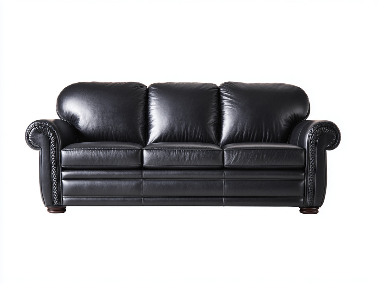 3 Sitzer Sofas in Lederoptik 228 x 98 x 94 cm - Schwarz - Klassisches Komfortdesign mit gerollten Armlehnen für Wohnzimmer und Gästezimmer