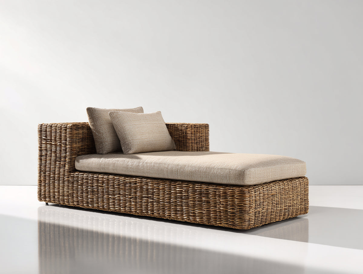 Sonnenliege aus Polyrattan 200 x 90 x 75 cm - Braun-Beige - Gepolsterte Gartenliege mit breiter Liegefläche