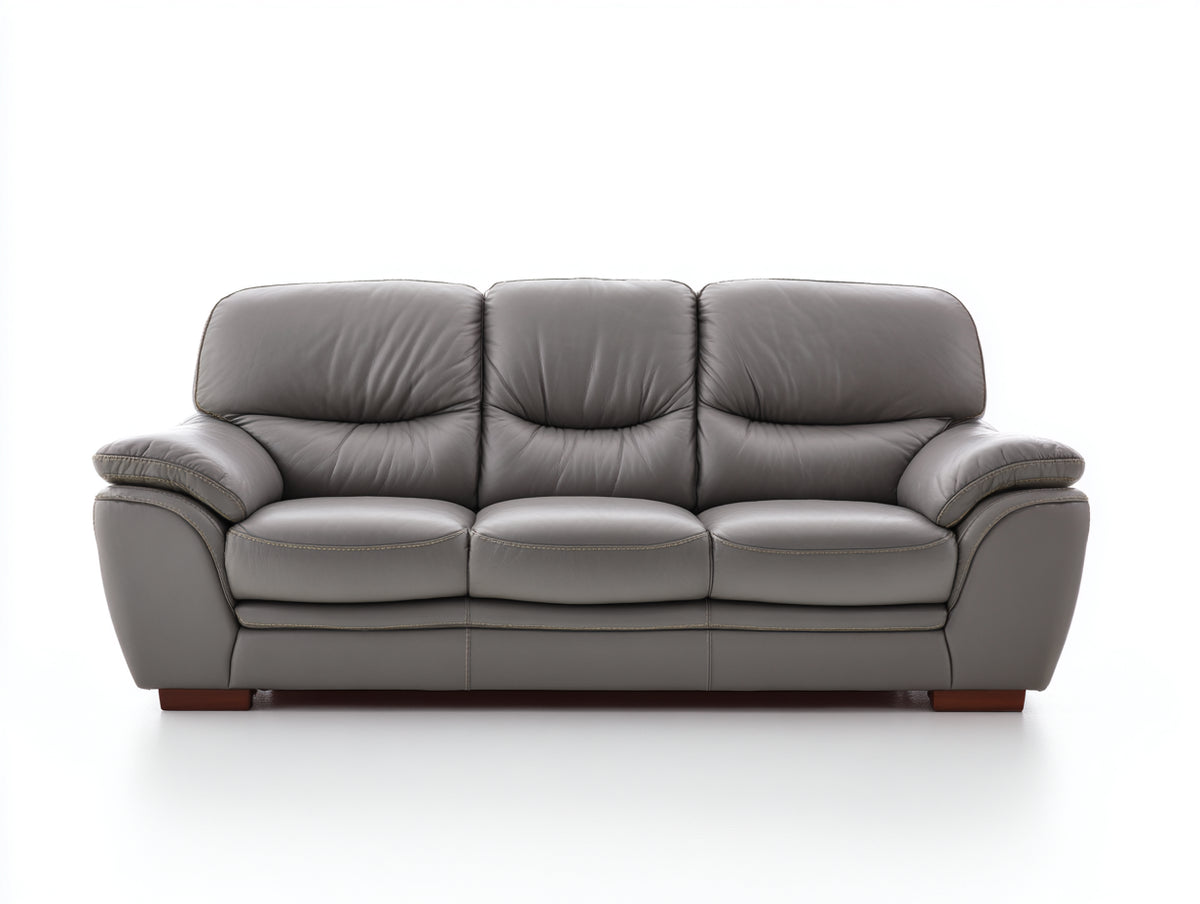 3 Sitzer Sofas in Lederoptik 218 x 98 x 91 cm - Grau - Weich gepolstert mit breiten Armlehnen für Wohnzimmer und Büro