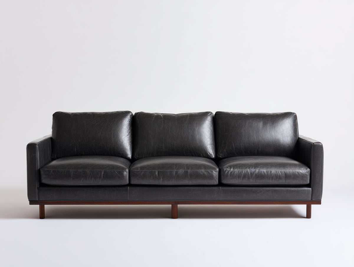 3 Sitzer Sofas mit Lederbezug 225 x 90 x 82 cm - Schwarz - Gepolstert mit geraden Armlehnen und Holzgestell im modernen Design