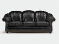 3 Sitzer Sofas in Lederoptik 230 x 100 x 96 cm - Schwarz - Klassisches Muscheldesign mit Ziernieten für Wohnzimmer und Gästezimmer