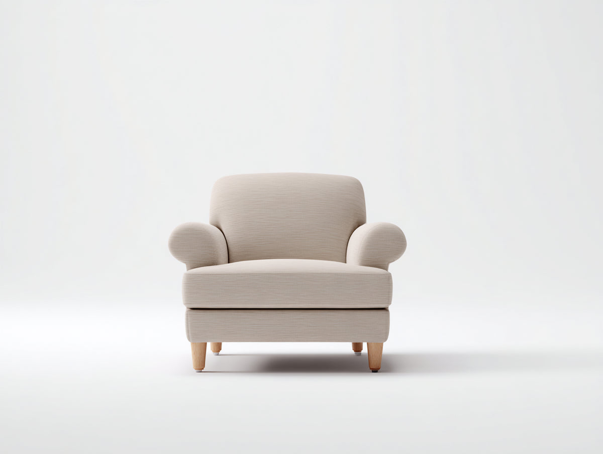 Sessel mit Stoffbezug 88 x 84 x 86 cm - Creme-Naturholz - Weich gepolstert mit Rundarmlehnen für Wohnzimmer und Schlafzimmer