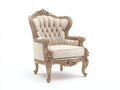 Sessel mit Leinenstoffbezug 92 x 88 x 118 cm - Beige-Naturbraun - Barockdesign mit Knopfheftung und Holzrahmen