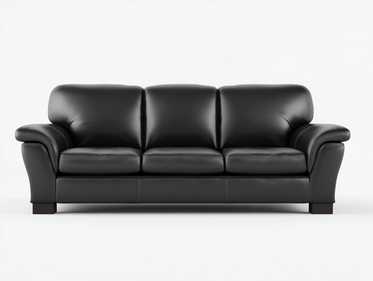 3 Sitzer Sofas mit Lederbezug 220 x 94 x 88 cm - Schwarz - Gepolstert mit geschwungenen Armlehnen im klassischen Design