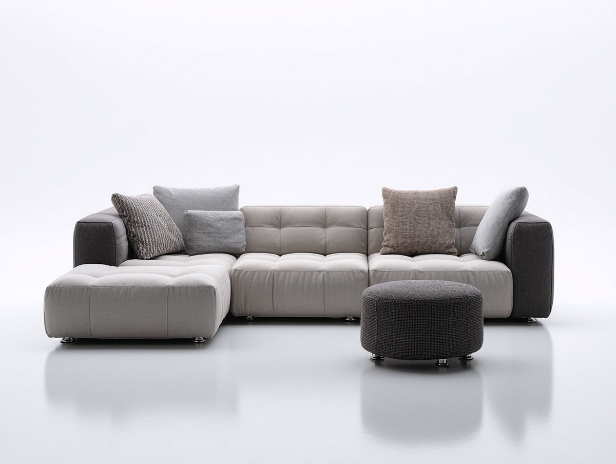 Ecksofa mit Stoffbezug 275 x 210 x 78 cm - Hellgrau-Dunkelgrau - Modular gepolstert mit Ottomane für Wohnzimmer und Lounge