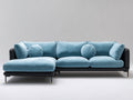 Ecksofa aus Samt 285x180x85 cm - Hellblau Schwarz Goldfarben - Modernes Design mit Recamiere und Metallfüßen