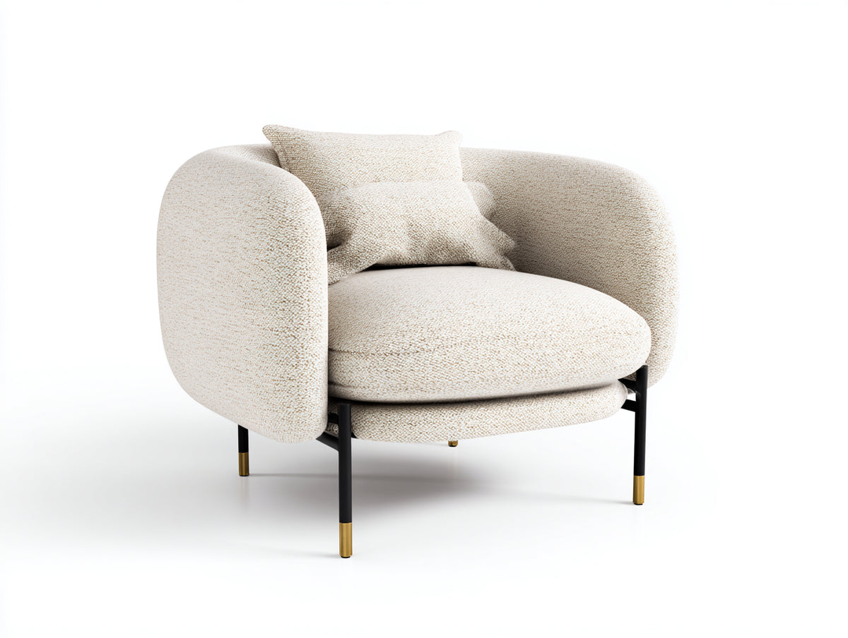 Sessel mit Bouclé-Bezug 96 x 88 x 78 cm - Creme-Schwarz-Gold - Rund gepolstert mit Metallfüßen für Wohnzimmer und Schlafzimmer