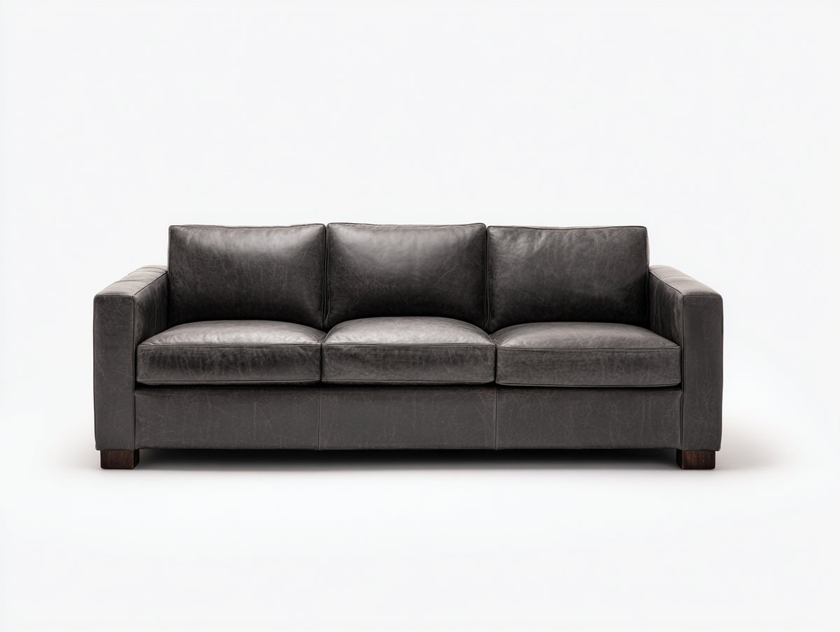 3 Sitzer Sofas in Lederoptik 220 x 94 x 86 cm - Dunkelgrau - Gepolstert mit geraden Armlehnen für Wohnzimmer und Büro