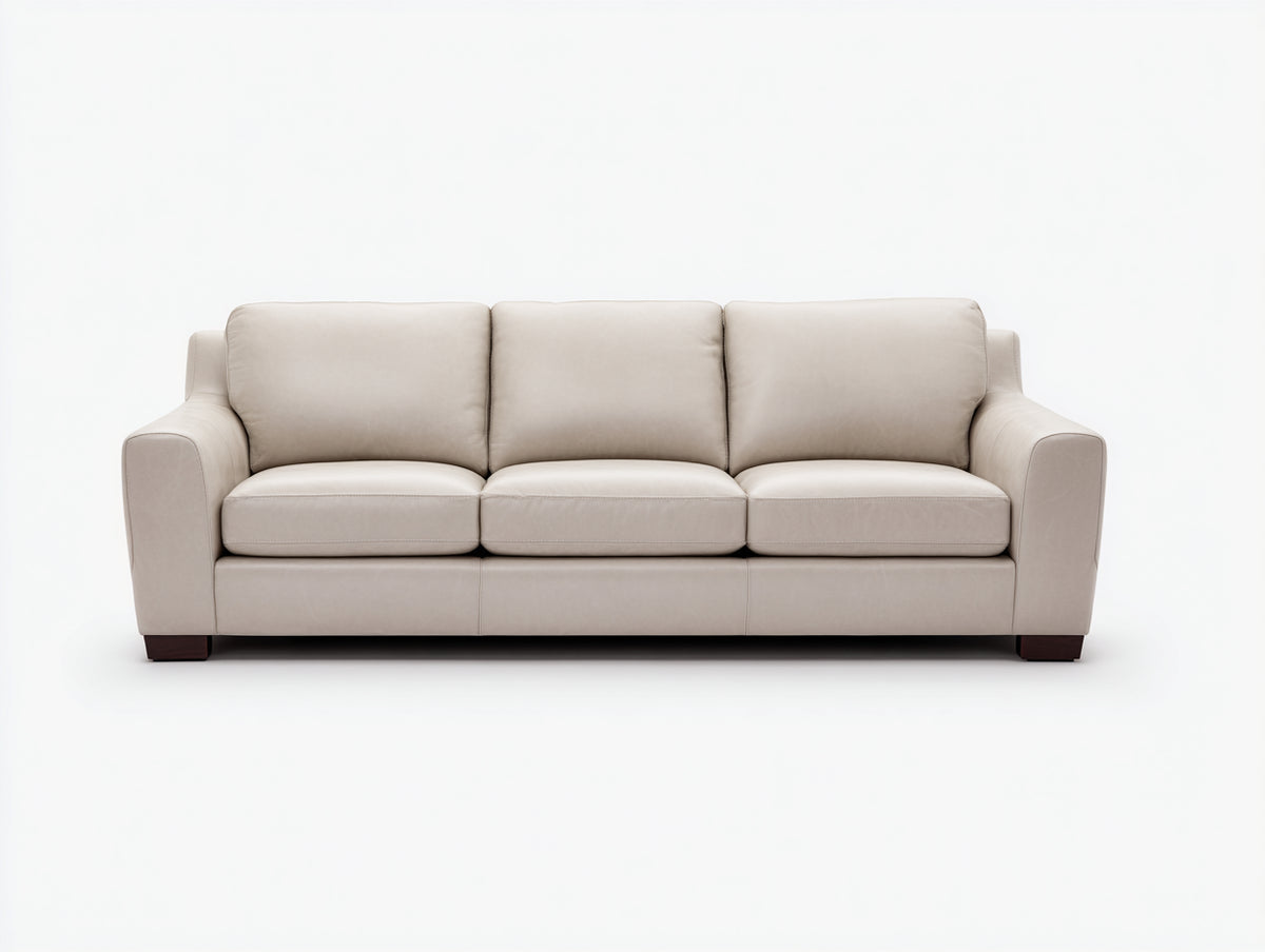 3 Sitzer Sofas in Lederoptik 220 x 94 x 88 cm - Cremebeige - Modernes Komfortdesign mit Holzfüßen für Wohnzimmer und Gästezimmer