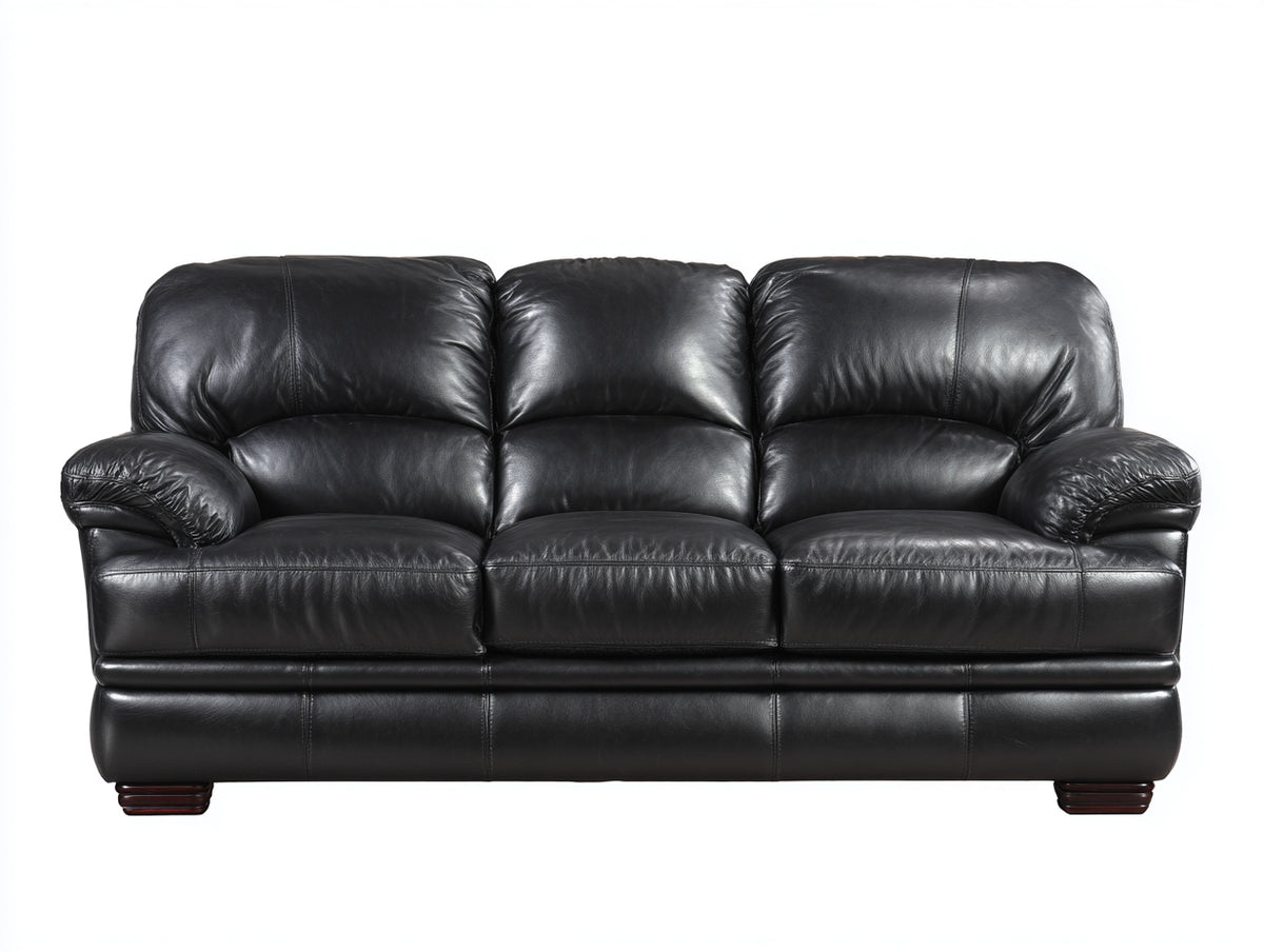 3 Sitzer Sofas in Lederoptik 215 x 96 x 90 cm - Schwarz - Weich gepolstert mit breiten Armlehnen für Wohnzimmer und Büro