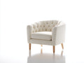 Sessel mit Leinenstoffbezug 82 x 78 x 84 cm - Cremeweiß-Naturbraun - Chesterfield-Design mit Knopfheftung und Holzbeinen