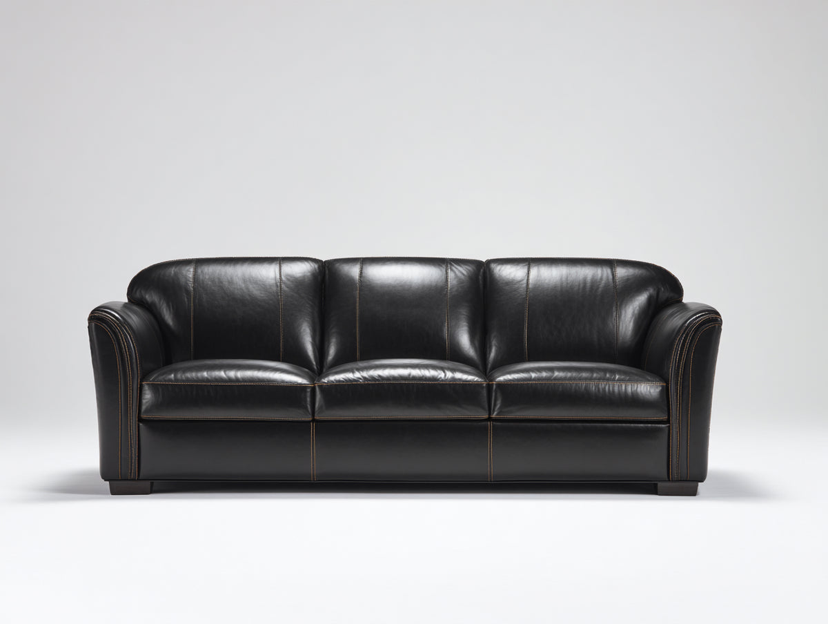 3 Sitzer Sofas mit Kunstlederbezug 210 x 92 x 86 cm - Schwarz - Klassisches Design mit Kontrastnähten